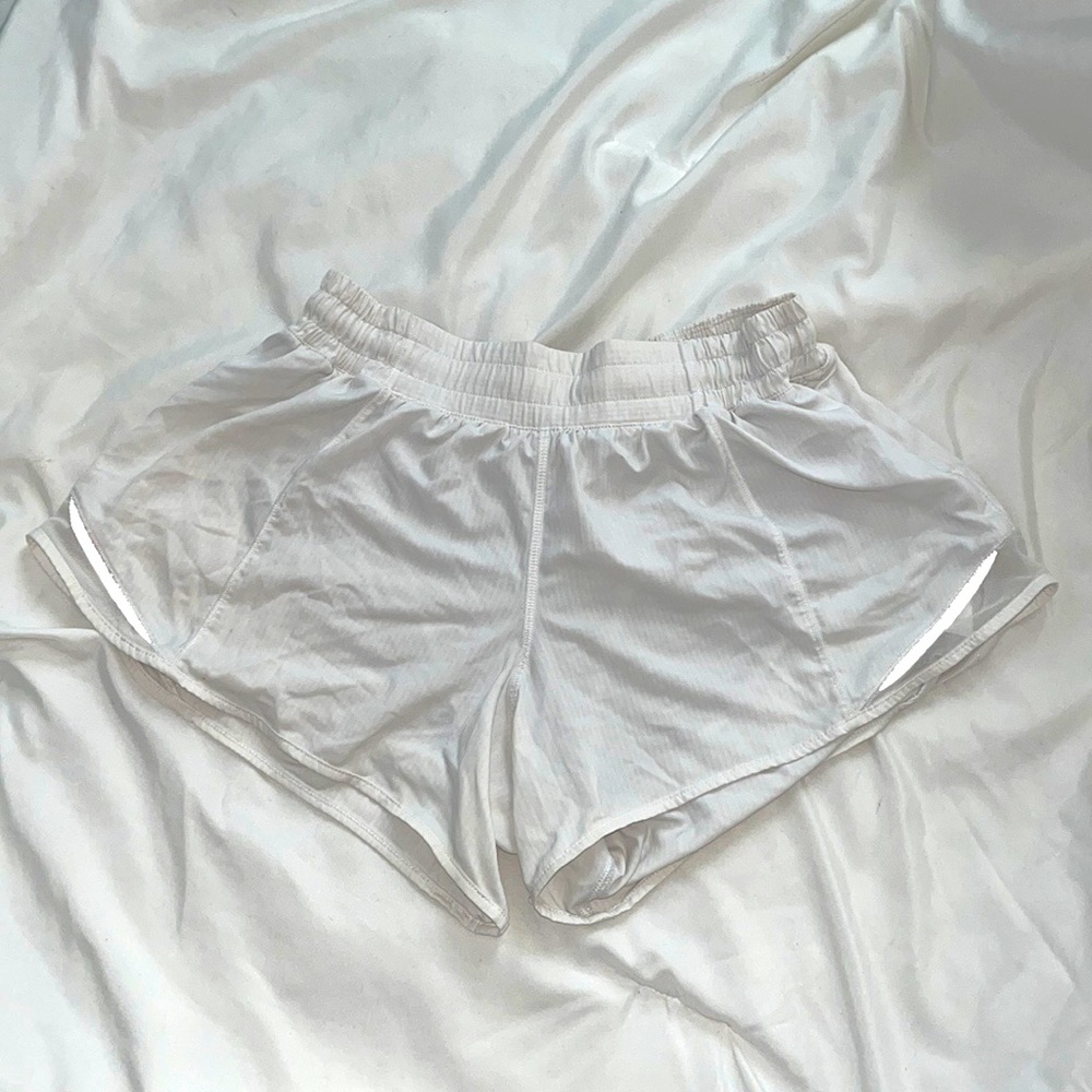 White Lululemon athletic shorts